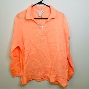 C&C California 100% Linen Orange Neon Shirt Size Medium M NWT